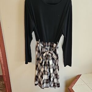 SHEIN Black and Plaid Long Sleeve Dress